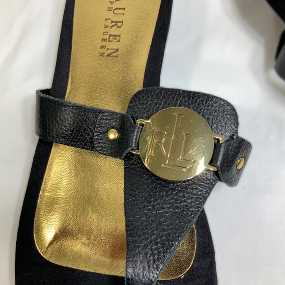 Ralph Lauren LRL Kalana Leather  Sandals Size 10B in black and gold - Picture 3 of 9